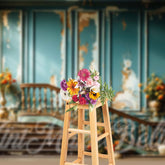 Aperturee - Flowers Blue Distressed Stairs Retro Wall Backdrop